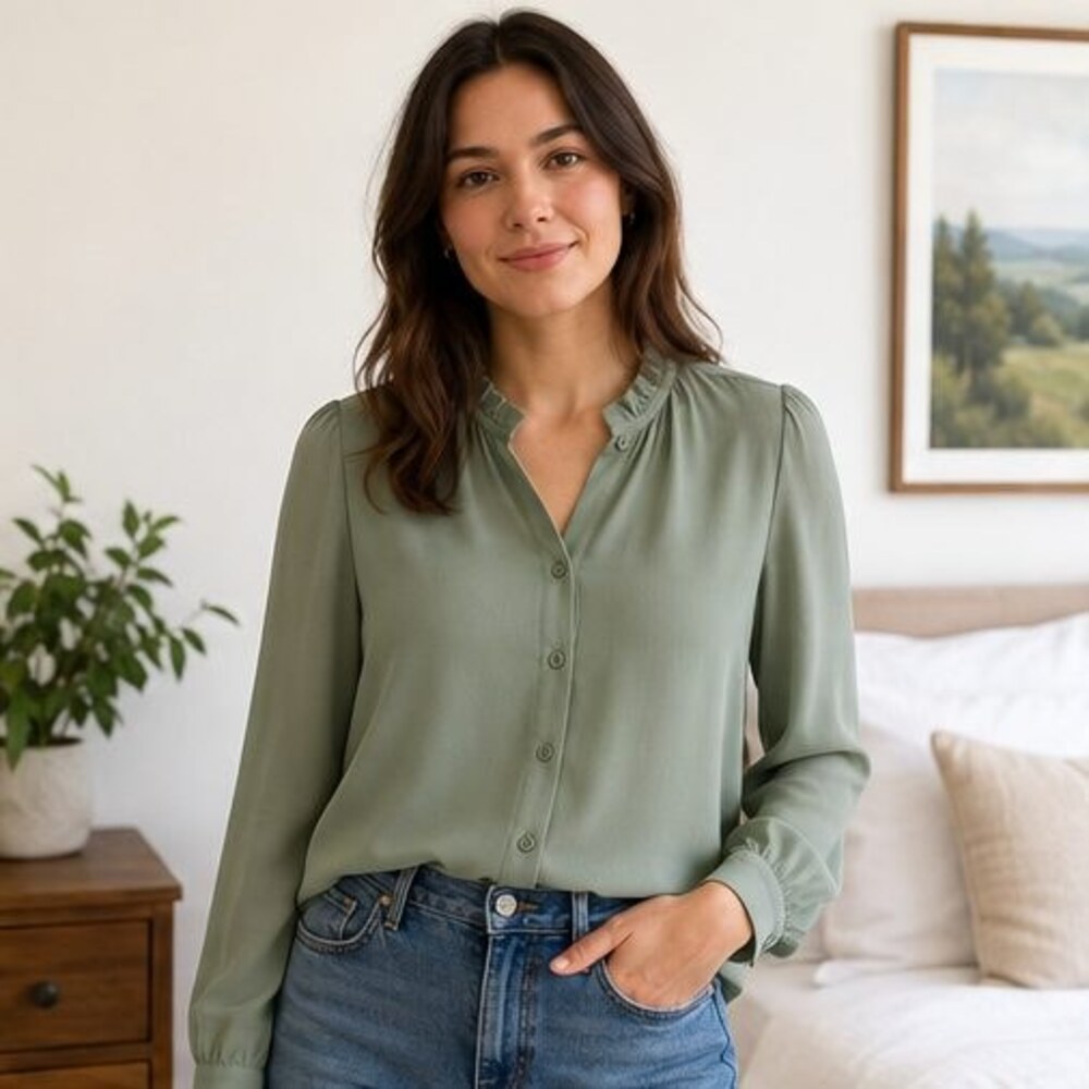 Sage Ruffle Collar Blouse - Picture 2 of 6